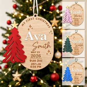 Personalized Baby Stats First Christmas Wood Ornament-Parents Gift