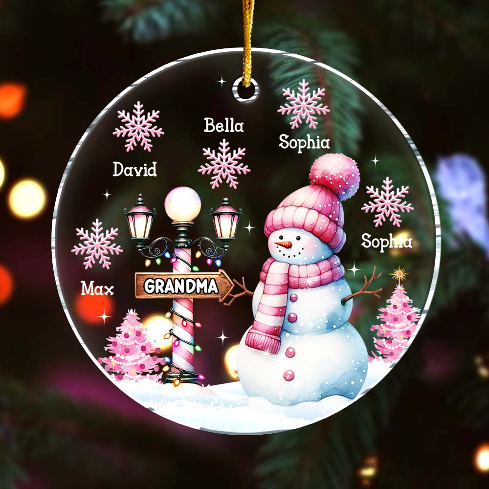 Personalized Grandma Snowman Acrylic Circle Ornament