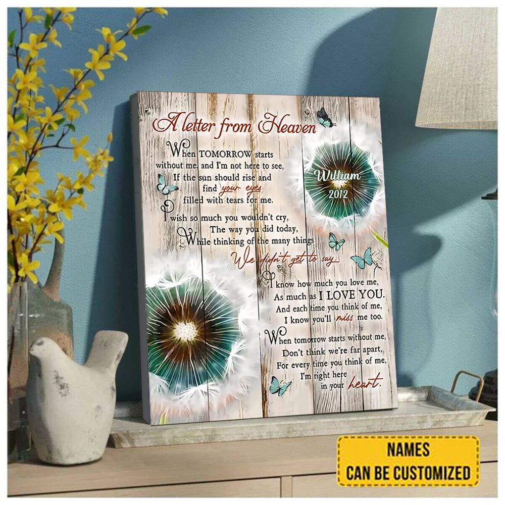 Dandelion and Butterflies Canvas A letter from heaven Wall Art Decor Memory Gifts