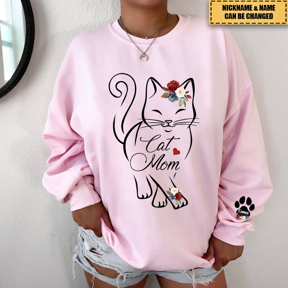 Cat Mom Custom Pawprints On Sleeve - Personalized Sweatshirt