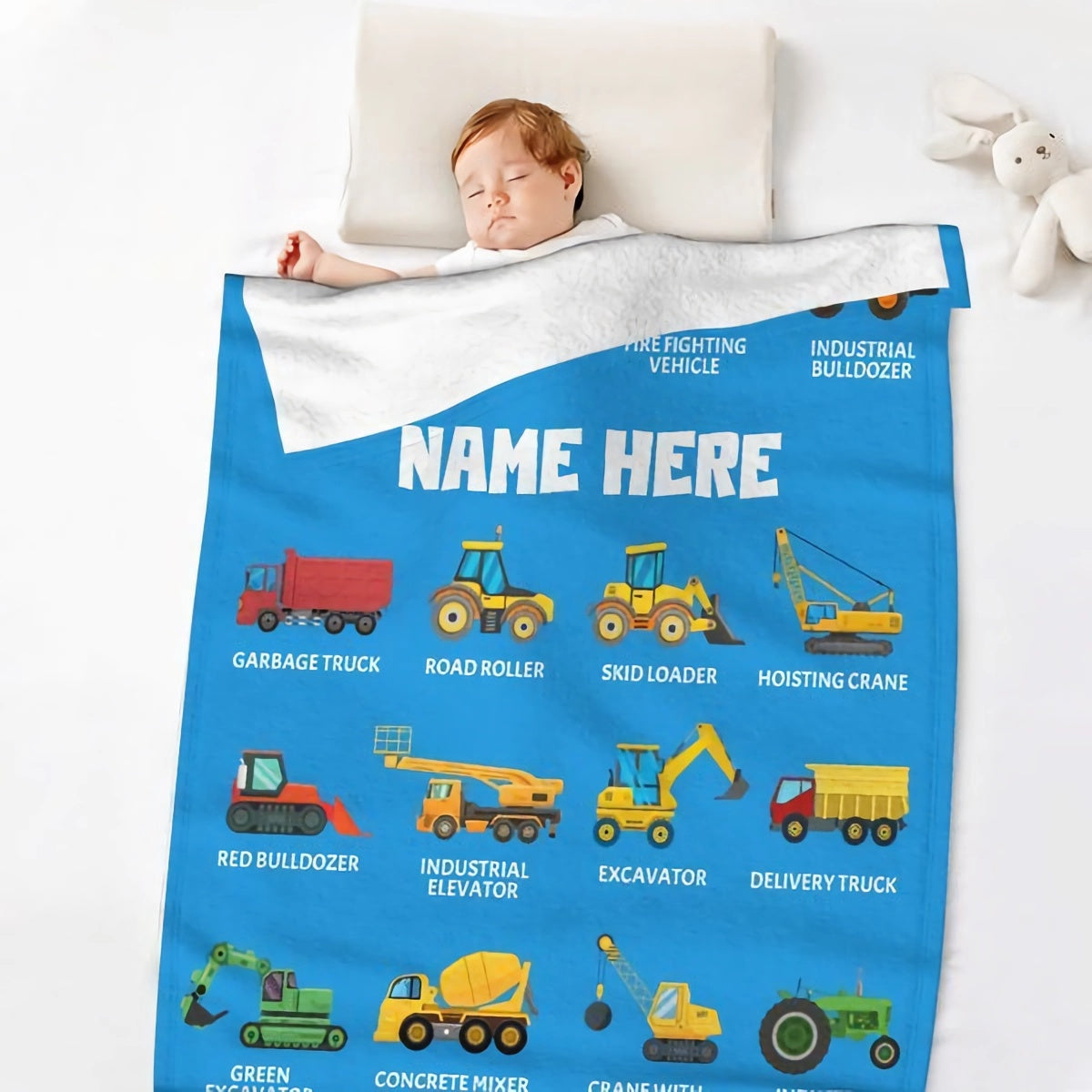 Personalized Construction Baby Blanket - Boys Gift