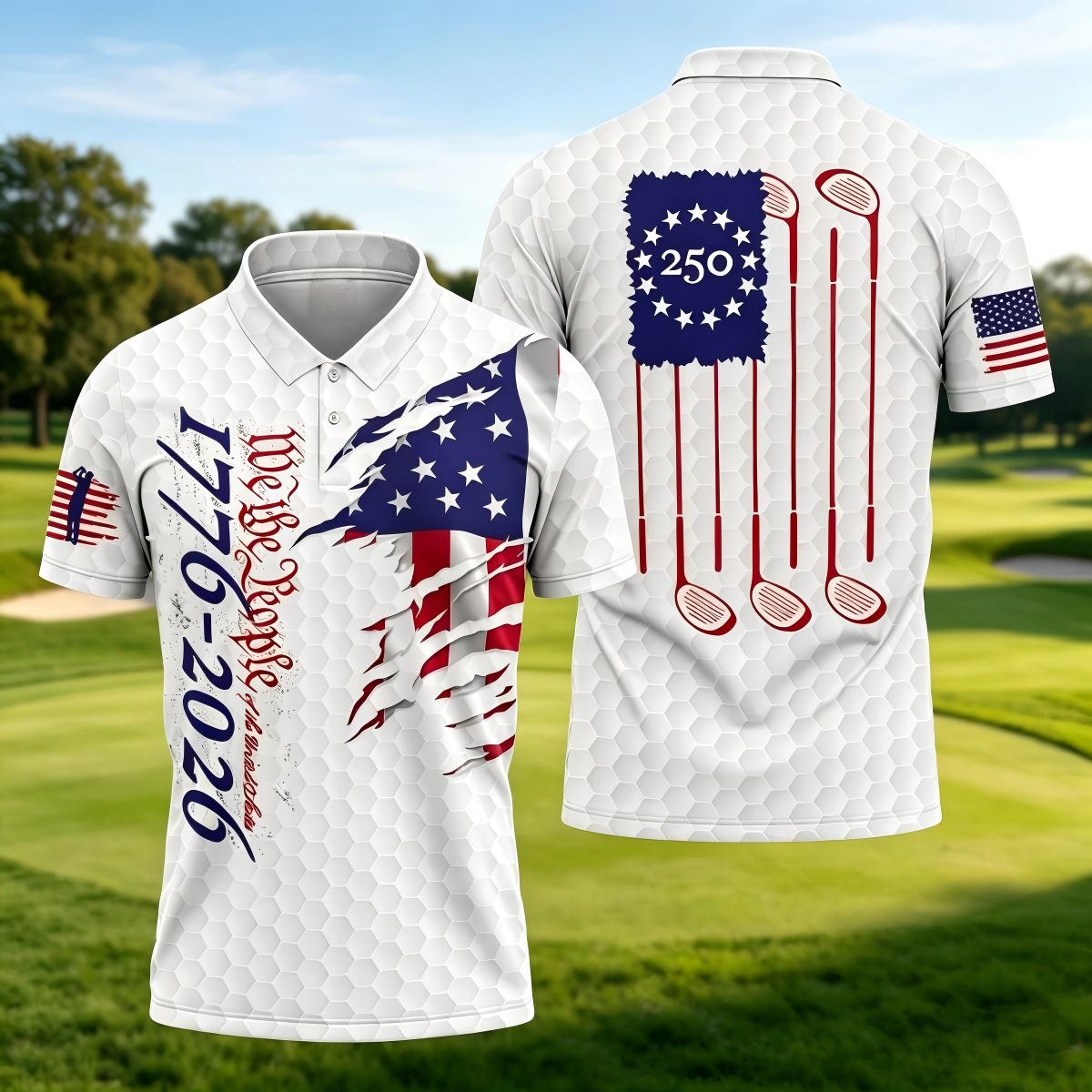 We The People Golf Polo Shirt For Men, 250 Years Of America Golf Polo Shirt