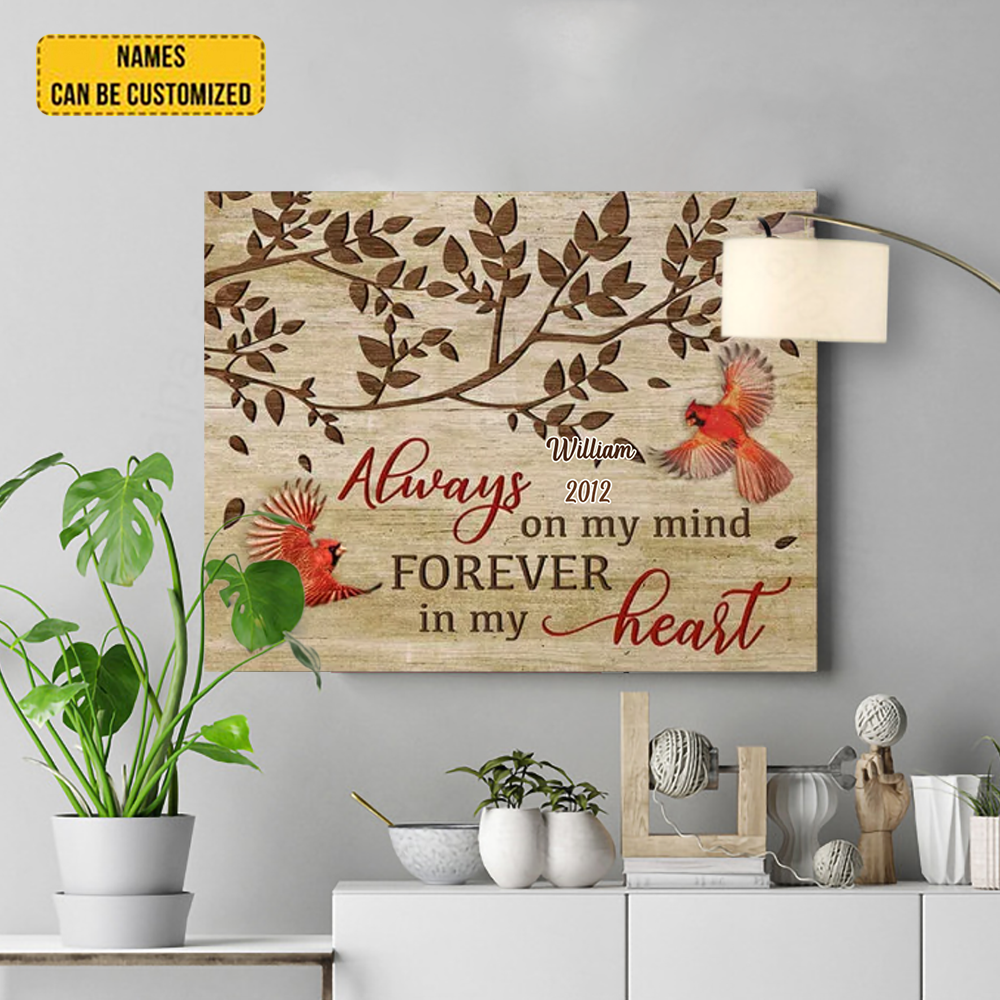 Cardinal Always On My Mind Canvas Wall Art Decor Memory Gifts