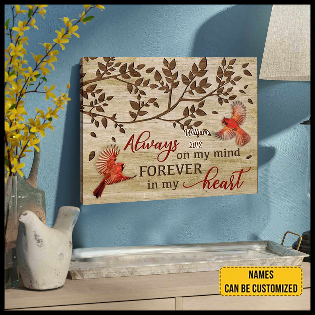 Cardinal Always On My Mind Canvas Wall Art Decor Memory Gifts