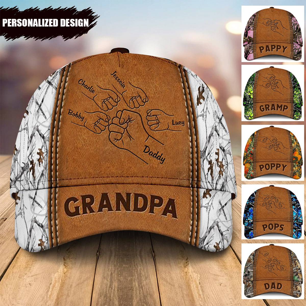 Grandpa Papa Daddy Fist Bump Fathers Day Family Personalized Cap - pixisid