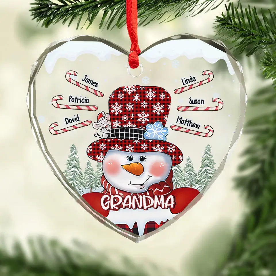 Personalized Christmas Snow Grandma Heart-Shaped  Ornament