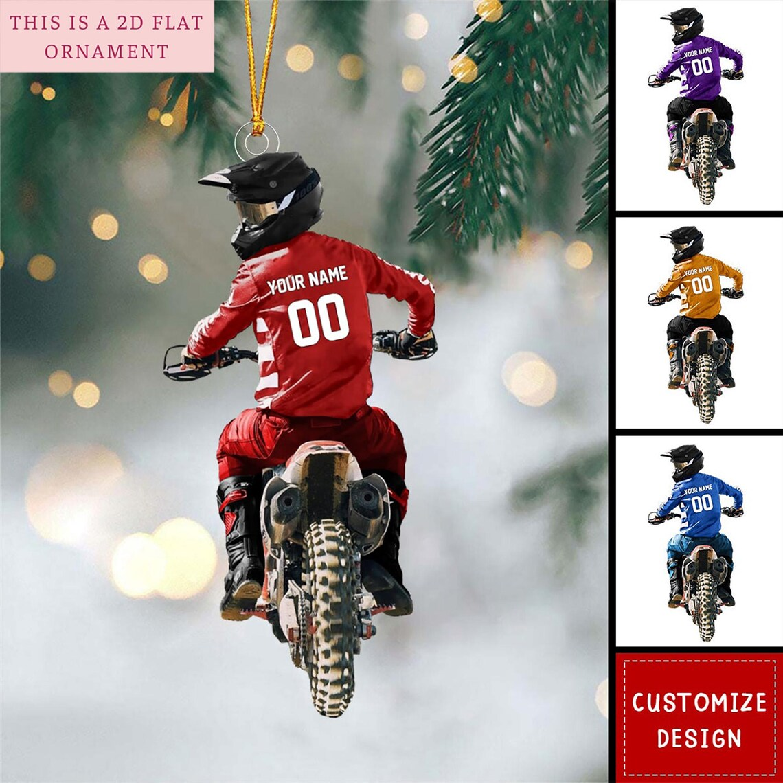 Personalized Motocross Biker Xmas Ornament - Gift for Motorcycle Lover