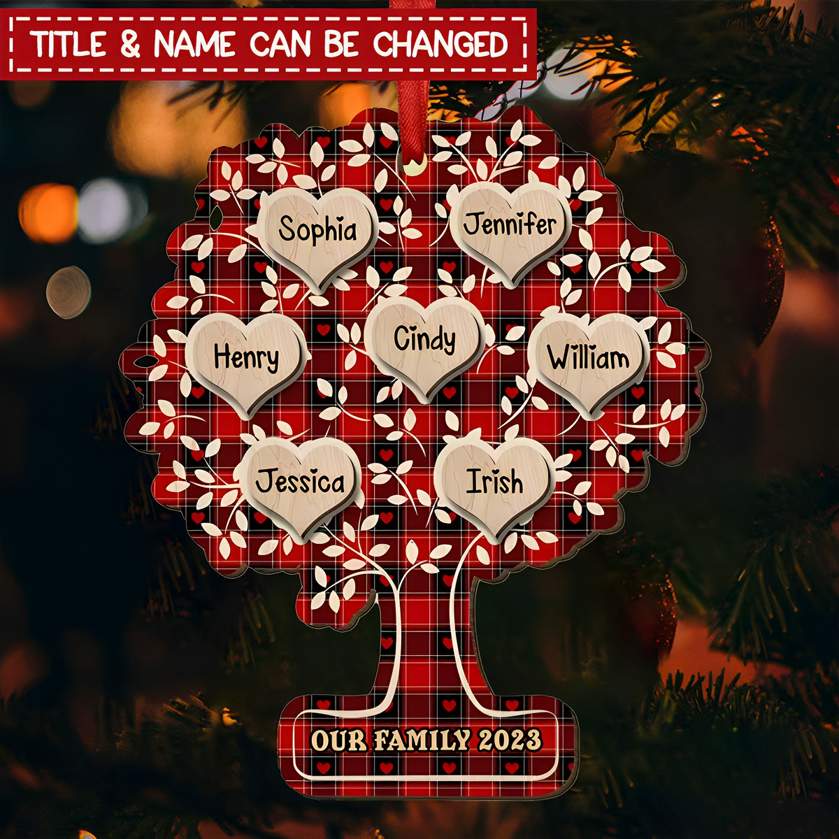 Our Family Tree 2023 Sweet Heart Family Members Personalized Ornament