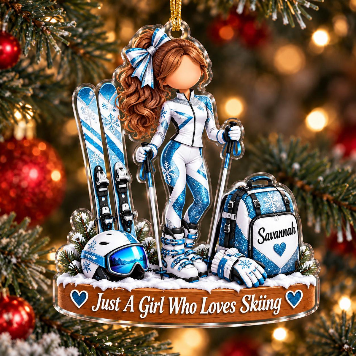 Personalized Ski Girl Ornament, Winter Sports Keepsake For Her
