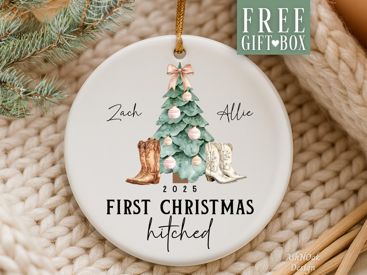 First Christmas Married - Country Western Personalized Ornament For Newlywed Gift