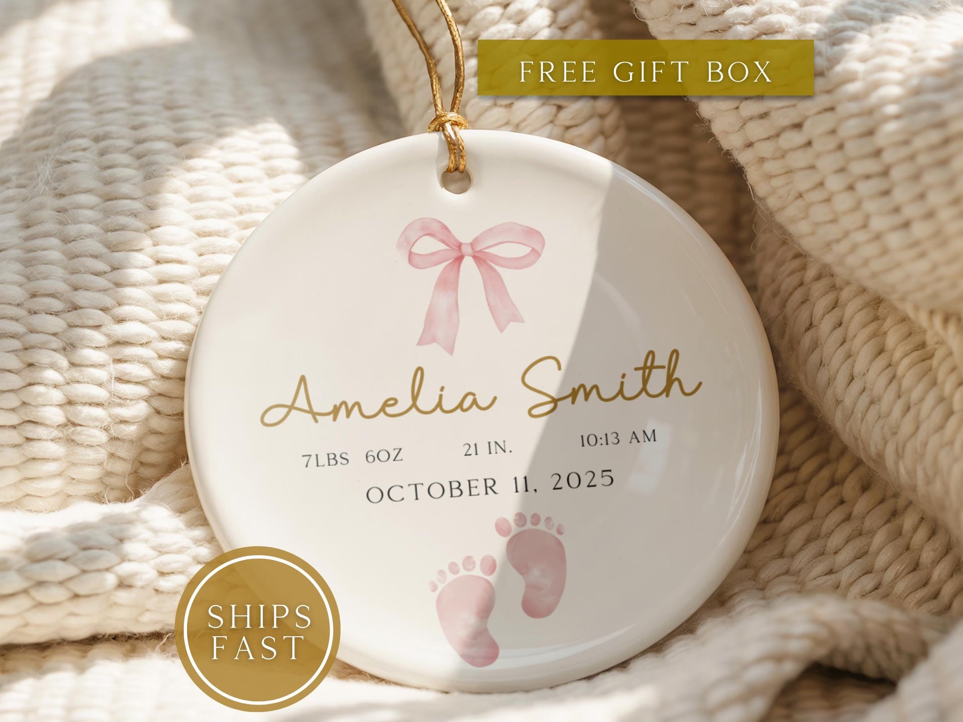 Personalized Baby Ornament, Birth Stats Keepsake Gift