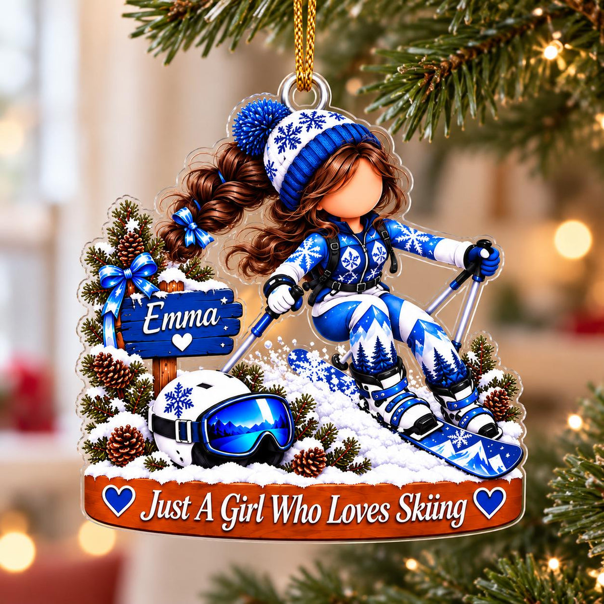 Personalized Snowboarding Girl Ornament, Winter Sports Keepsake For Her