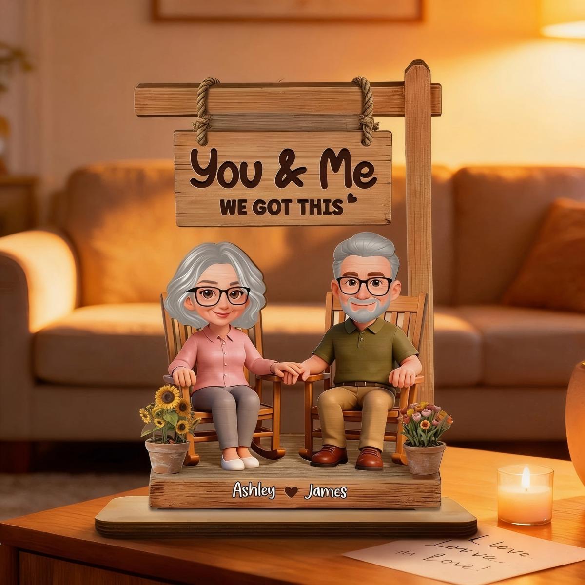 Personalized Wooden Plaque Rocking Chair Couple, You & Me We Got This