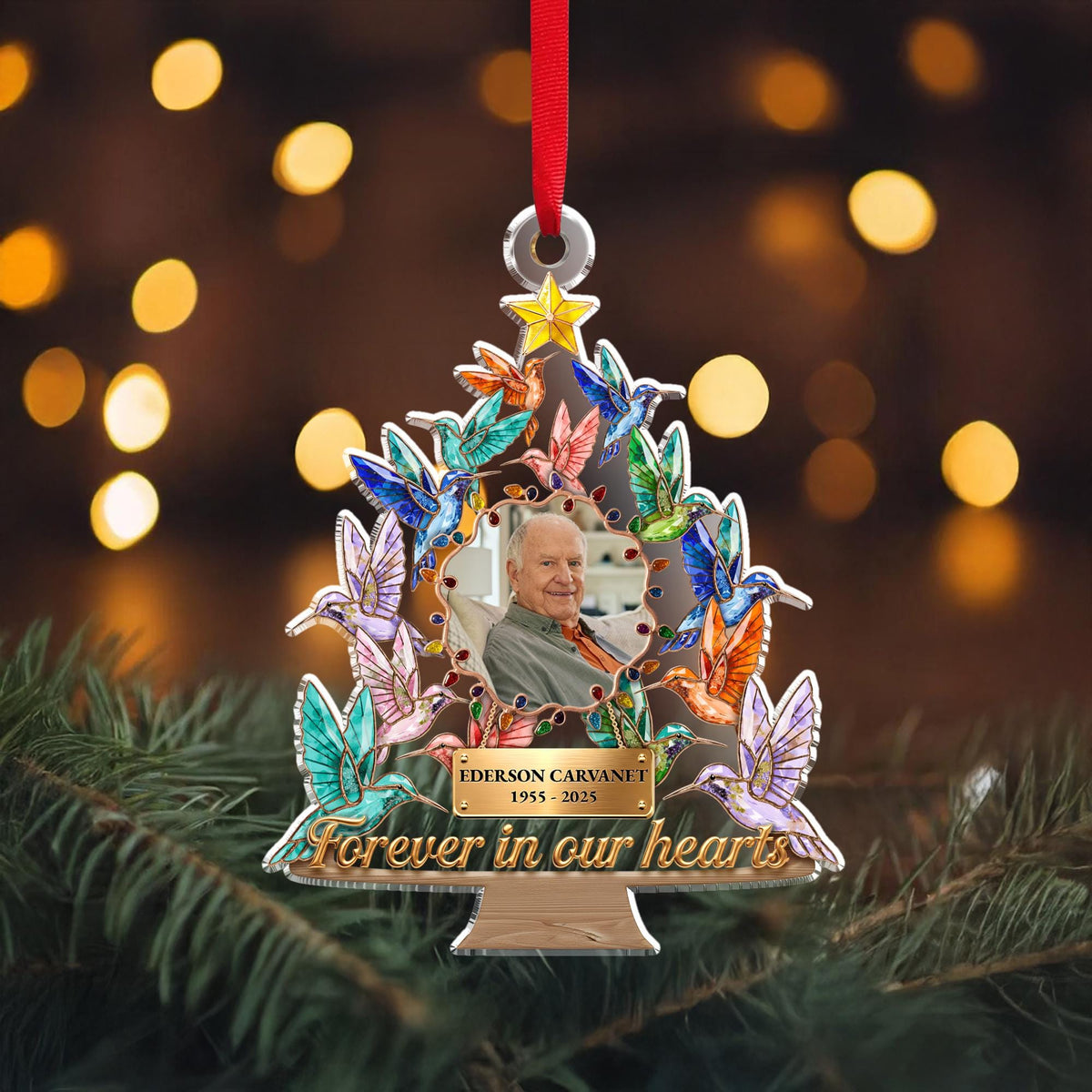 Custom Photo Hummingbird Memorial Ornament, Christmas Keepsake