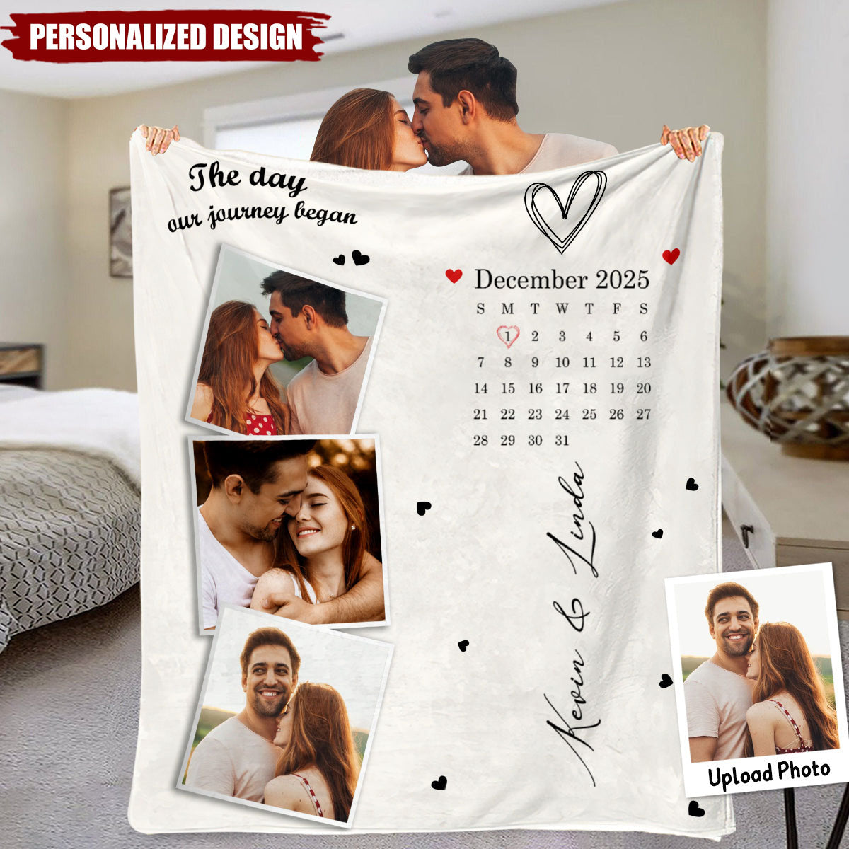 When We Met Custom Photos And Calendar - Couple Blanket