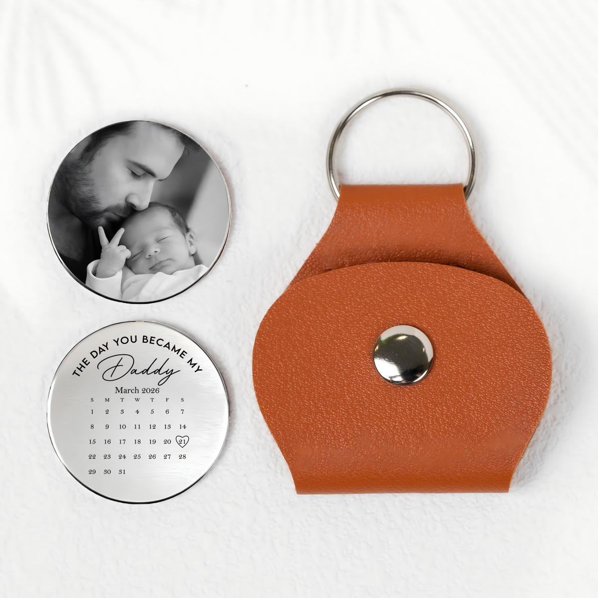 The Day You Became My Daddy - Personalized Leather Photo Pocket Hug