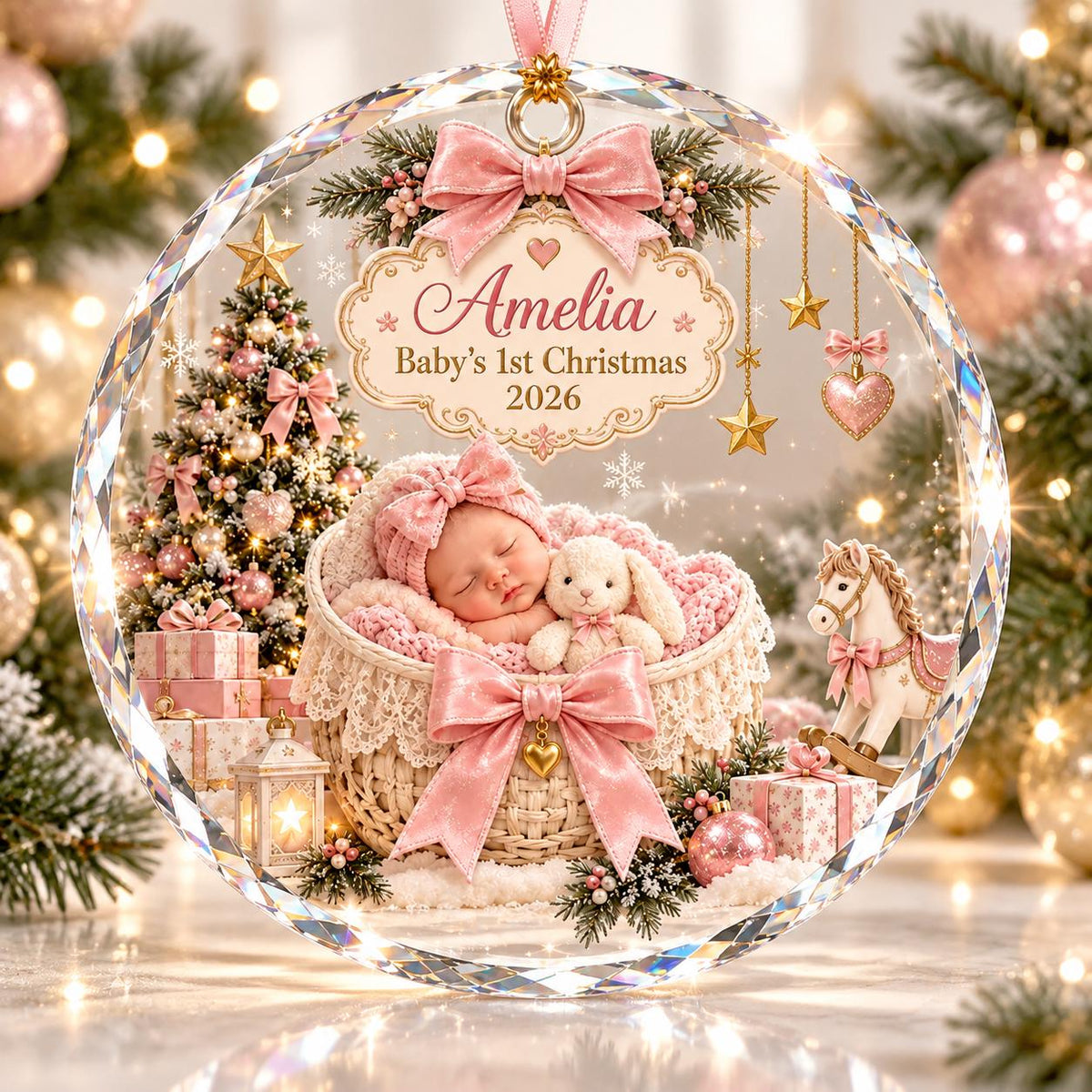 Personalized Baby's First Christmas Ornament, Sleeping Baby Girl Boy Keepsake