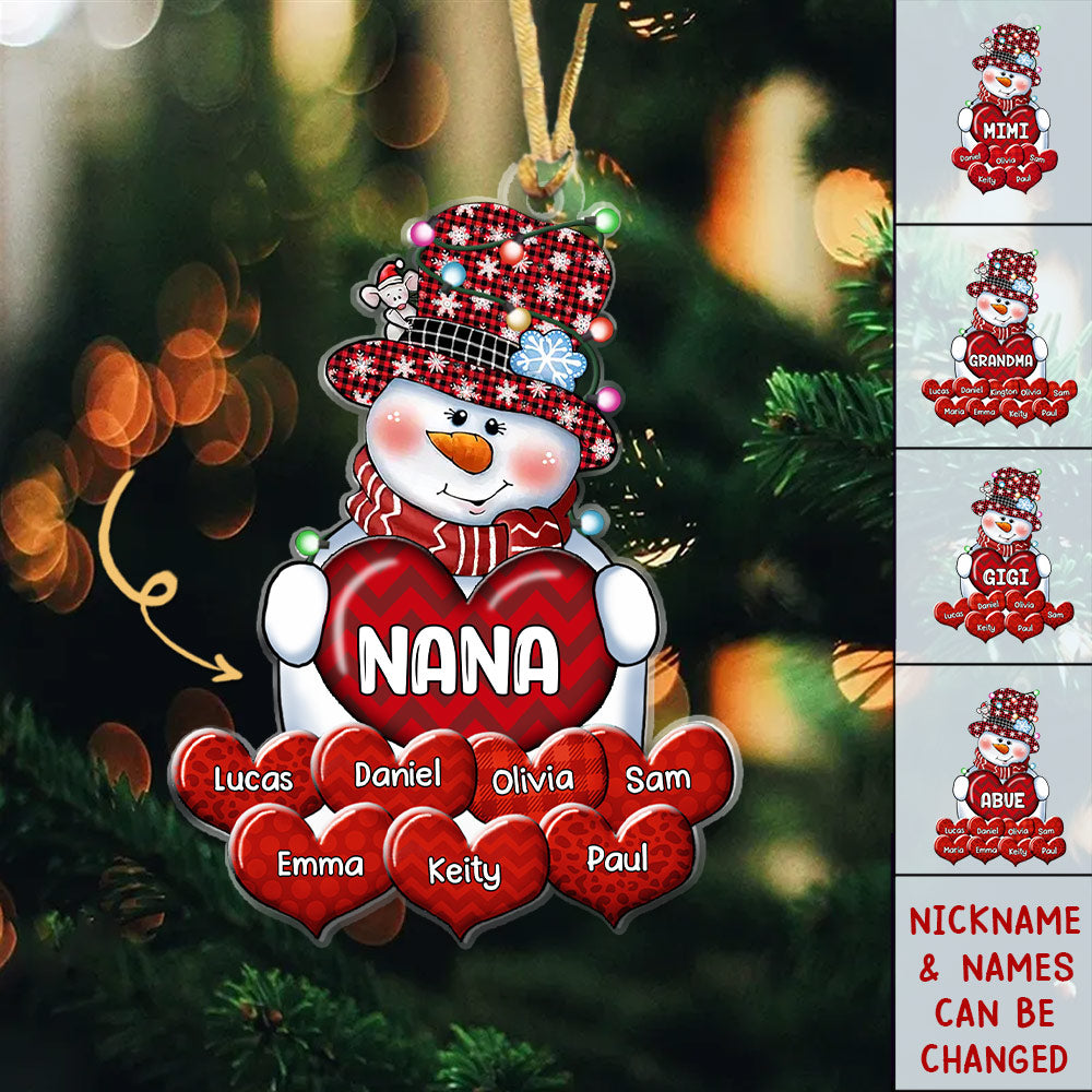 Grandma Mom Snowman with SweetHeart Grandkids Christmas Personalized Acrylic Ornament