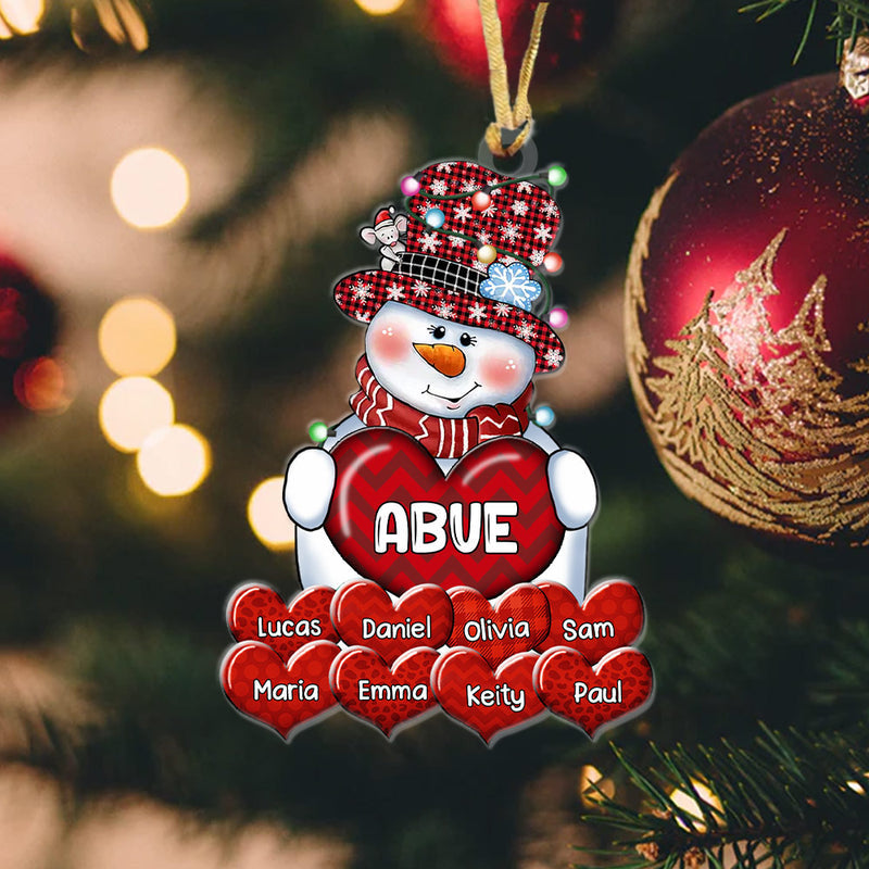 Grandma Mom Snowman with SweetHeart Grandkids Christmas Personalized Acrylic Ornament