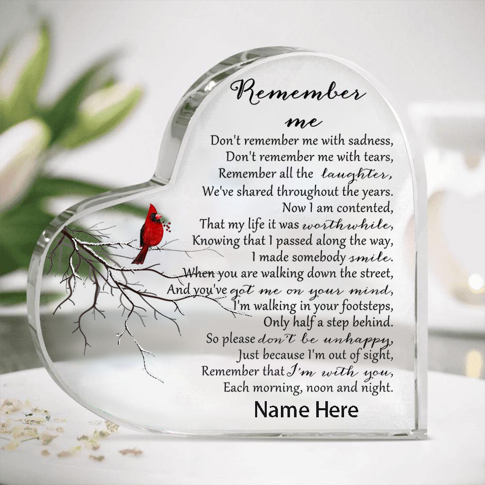 Personalized Memorial Heart Keepsake Remember Me-Personalized Memorial Acrylic Plaque