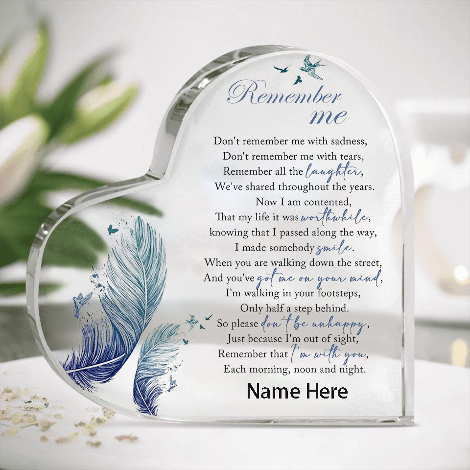 Personalized Memorial Heart Keepsake Remember Me-Personalized Acrylic Plaque