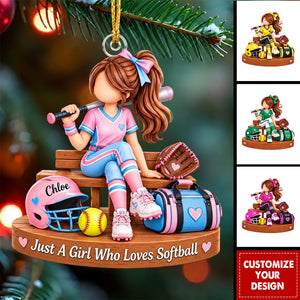 Personalized Softball Girl Ornament, Softball Player Girls Team Gift