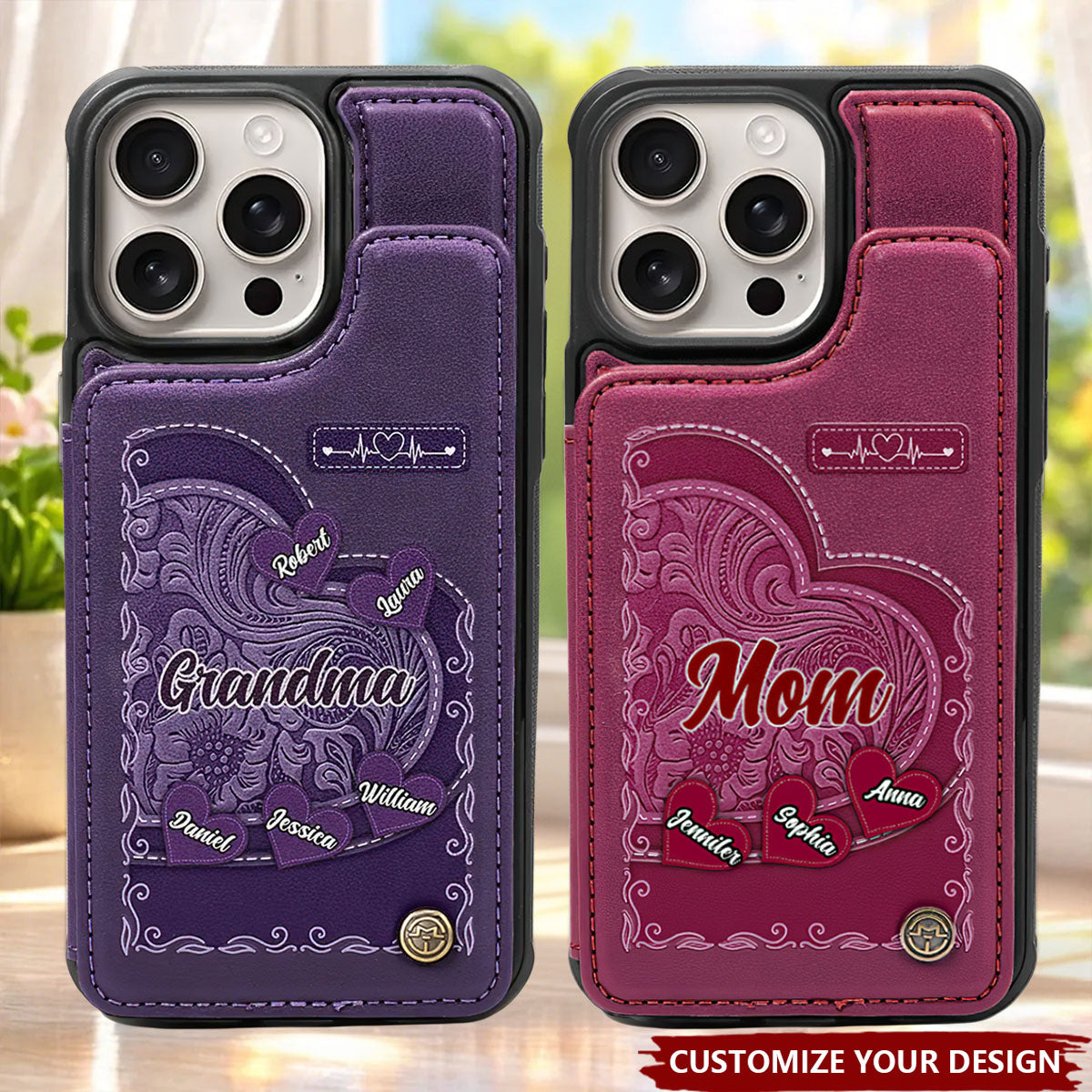 Grandma's Mom's Little Sweethearts - Personalized Leather Flip Wallet Phone Case