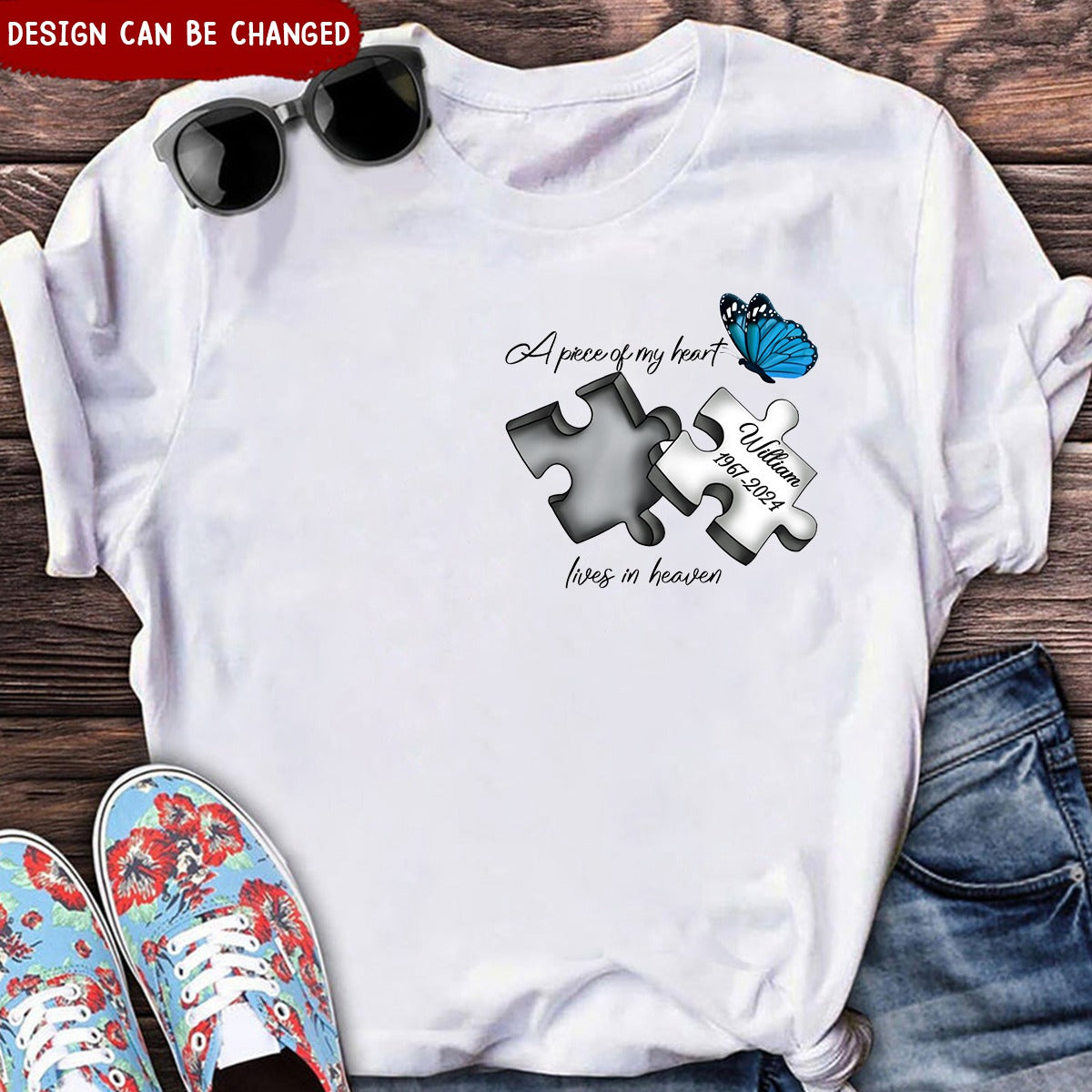 A Piece Of My Heart Lives In Heaven - Personalized Memorial T-Shirt