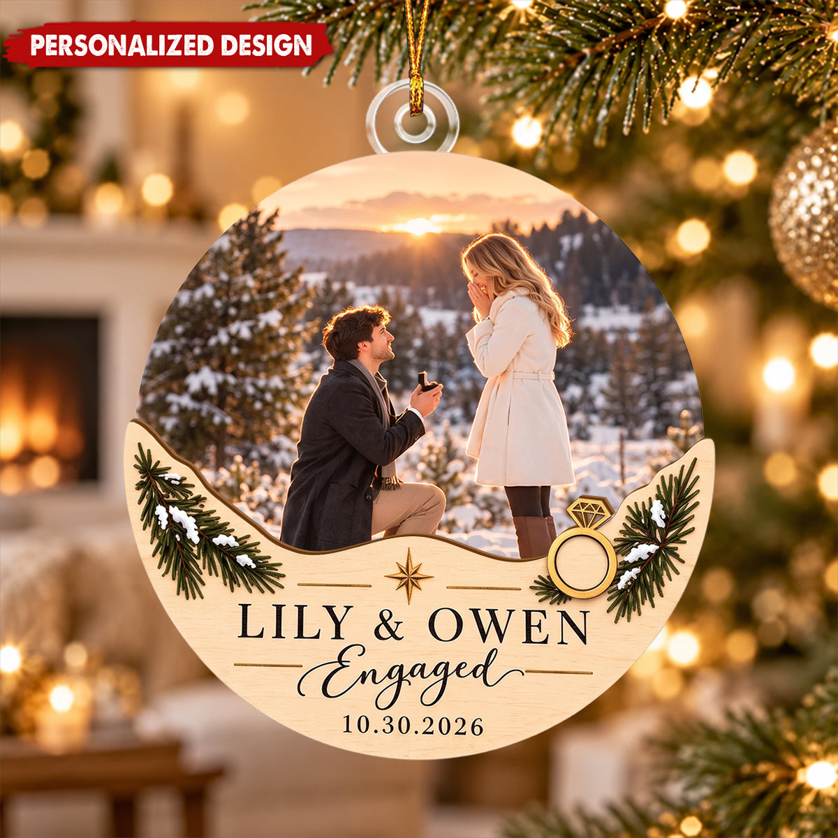 Personalized Engagement Christmas Ornament, Custom Photo Newlywed Keepsake