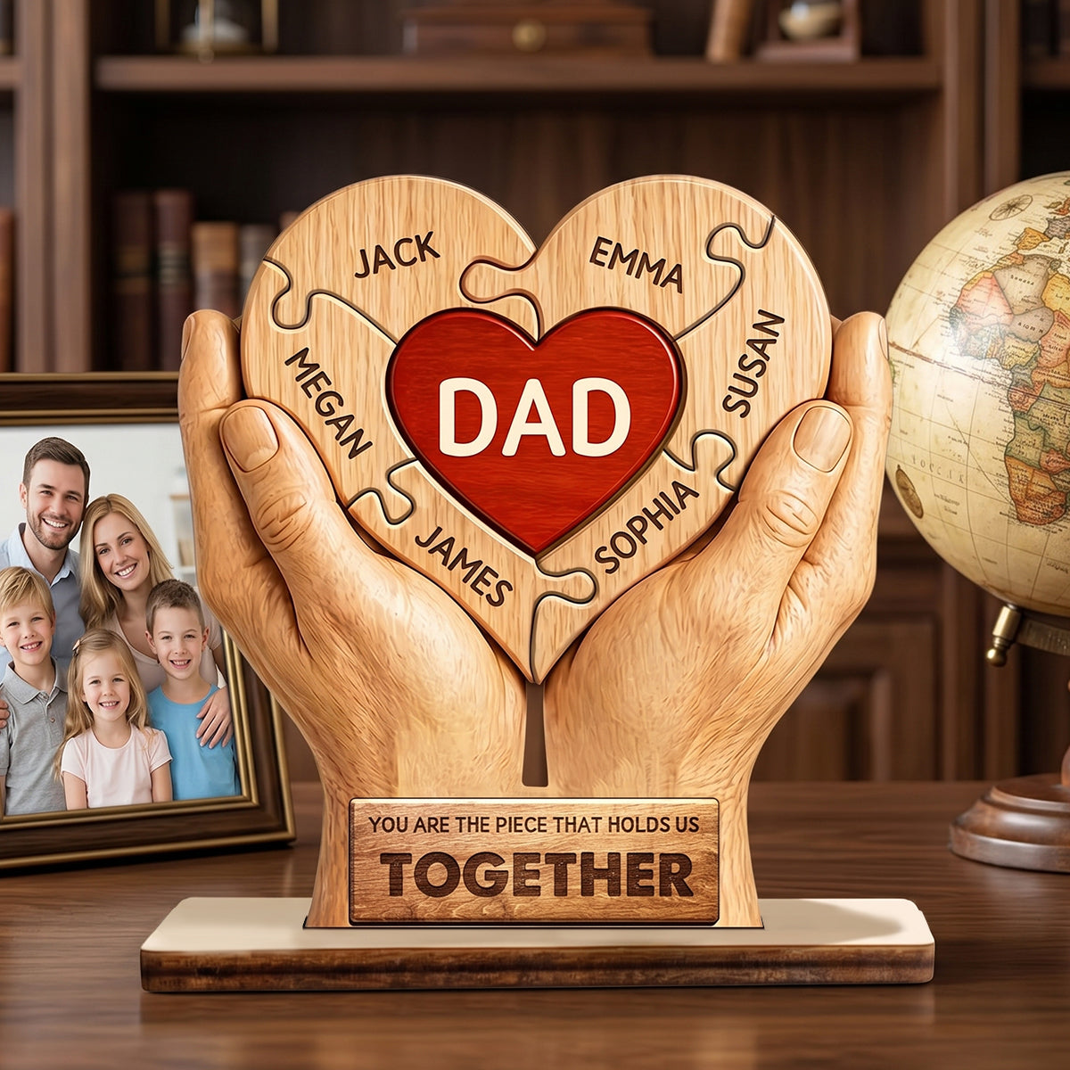 Personalized Wood Puzzle Plaque For Dad, Family Sign, Father's Day Gift