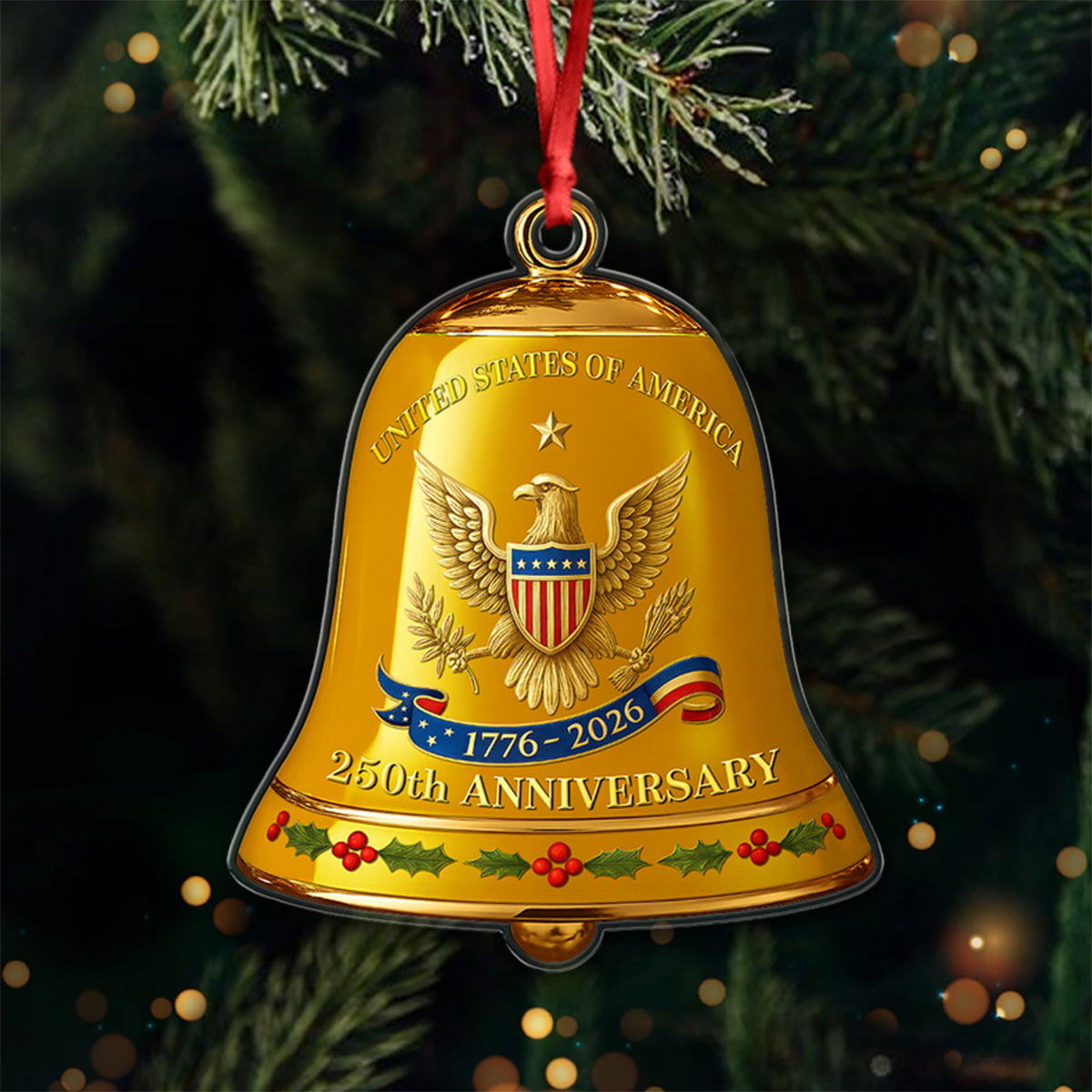 United State Of America 250th Anniversary Bell Acrylic Ornament