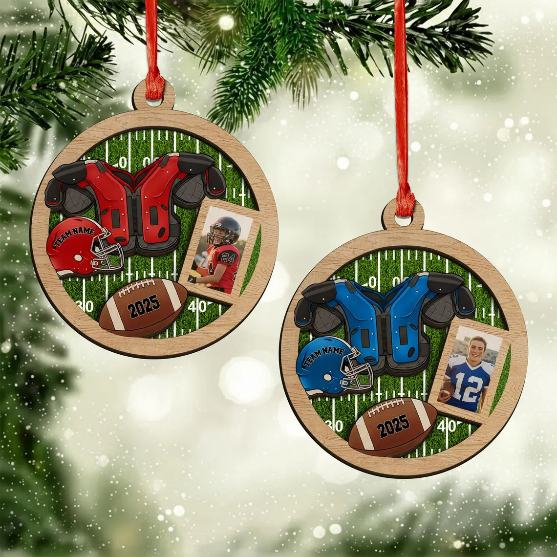 Personalized Football Player Photo Wooden Ornament-Christmas Ornament Football Gifts