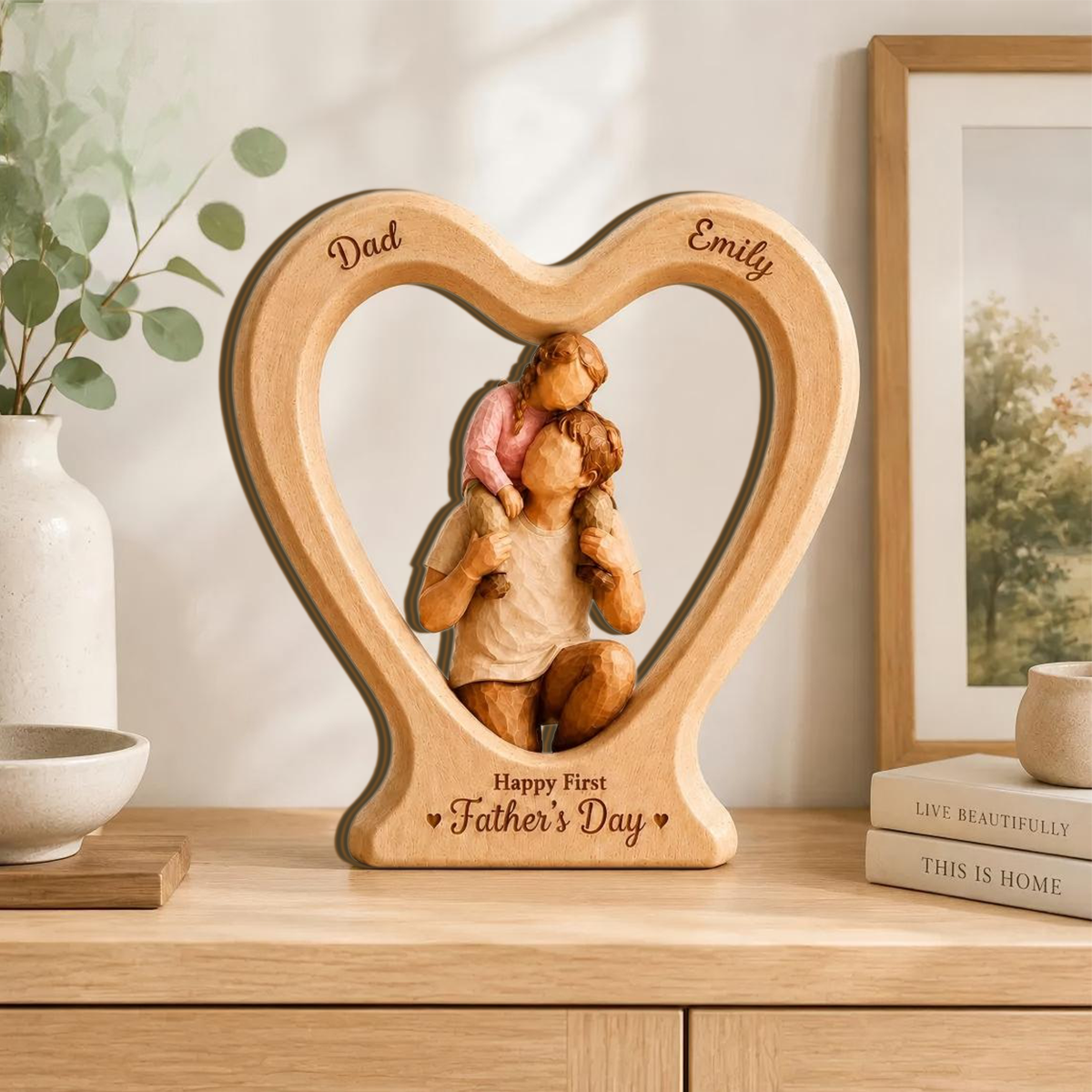Personalized First Father’s Day Wooden Block - Dad & Daughter Heart Keepsake
