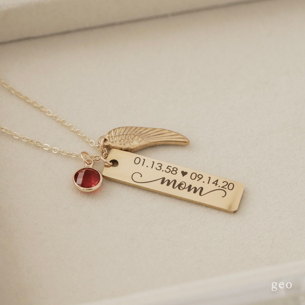 Personalized Monogram Birthstone Unique Wing Necklace
