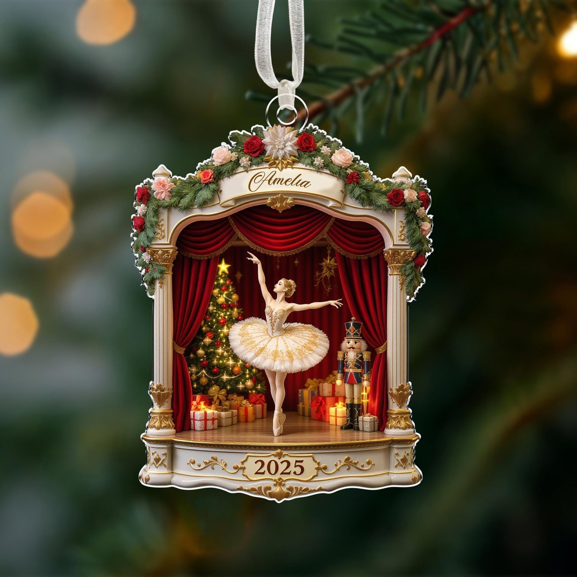 Custom Name Ballerina Stage Christmas Ornament