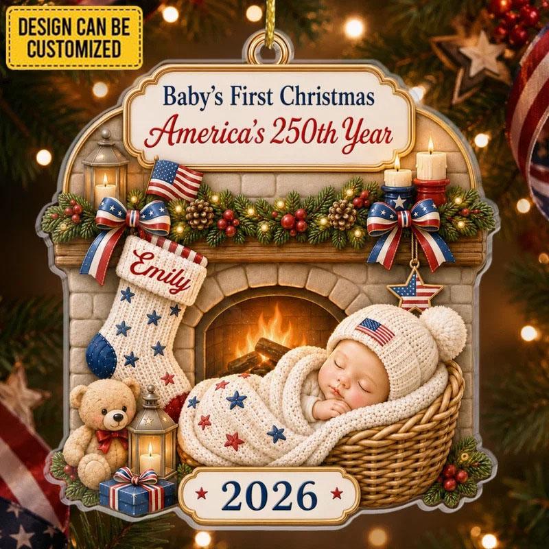 Personalized Baby's 1st Christmas America 250th Anniversary Ornament