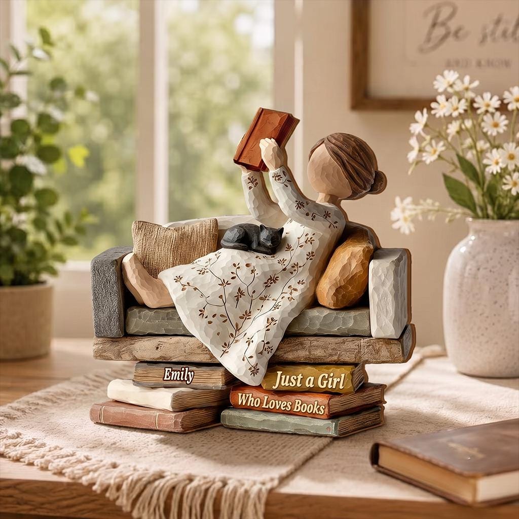 Just A Girl Who Loves Books Wooden Plaque, Personalized Reader Cat Mom Gift