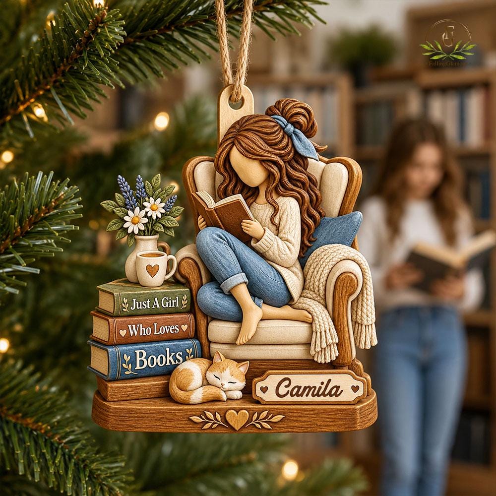 Custom Just A Girl Who Loves Books Ornament, Book Lover Christmas Ornament