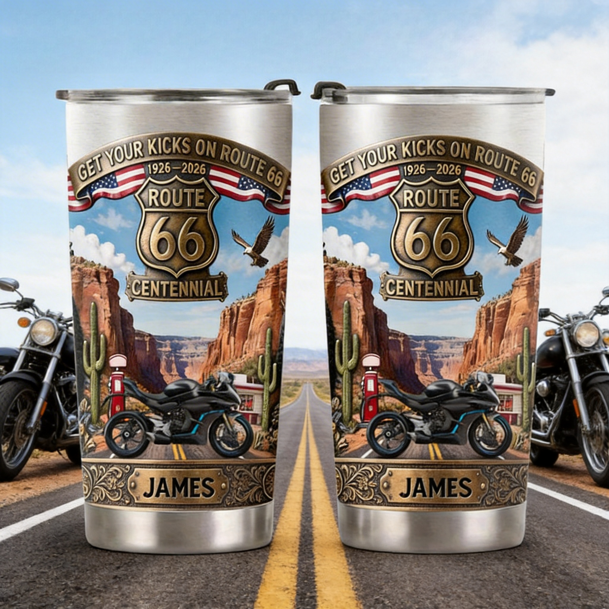 Get Your Kicks On Route 66 - Custom Photo Centennial Century Celebration Tumber