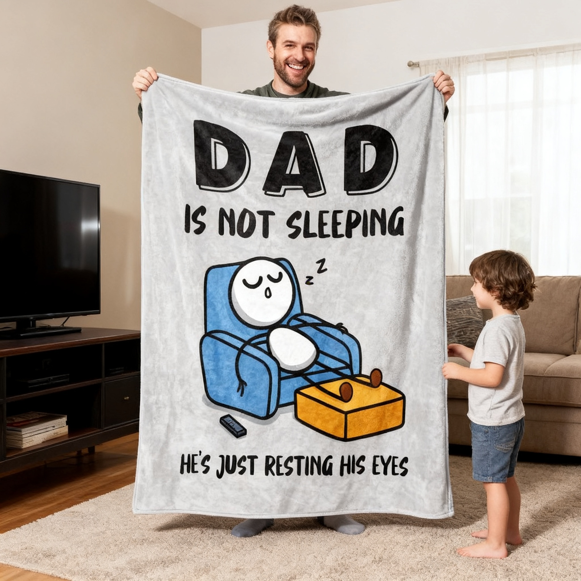 Dad Is Not Sleeping Cozy Blanket Personalized Funny Father's Day Gift