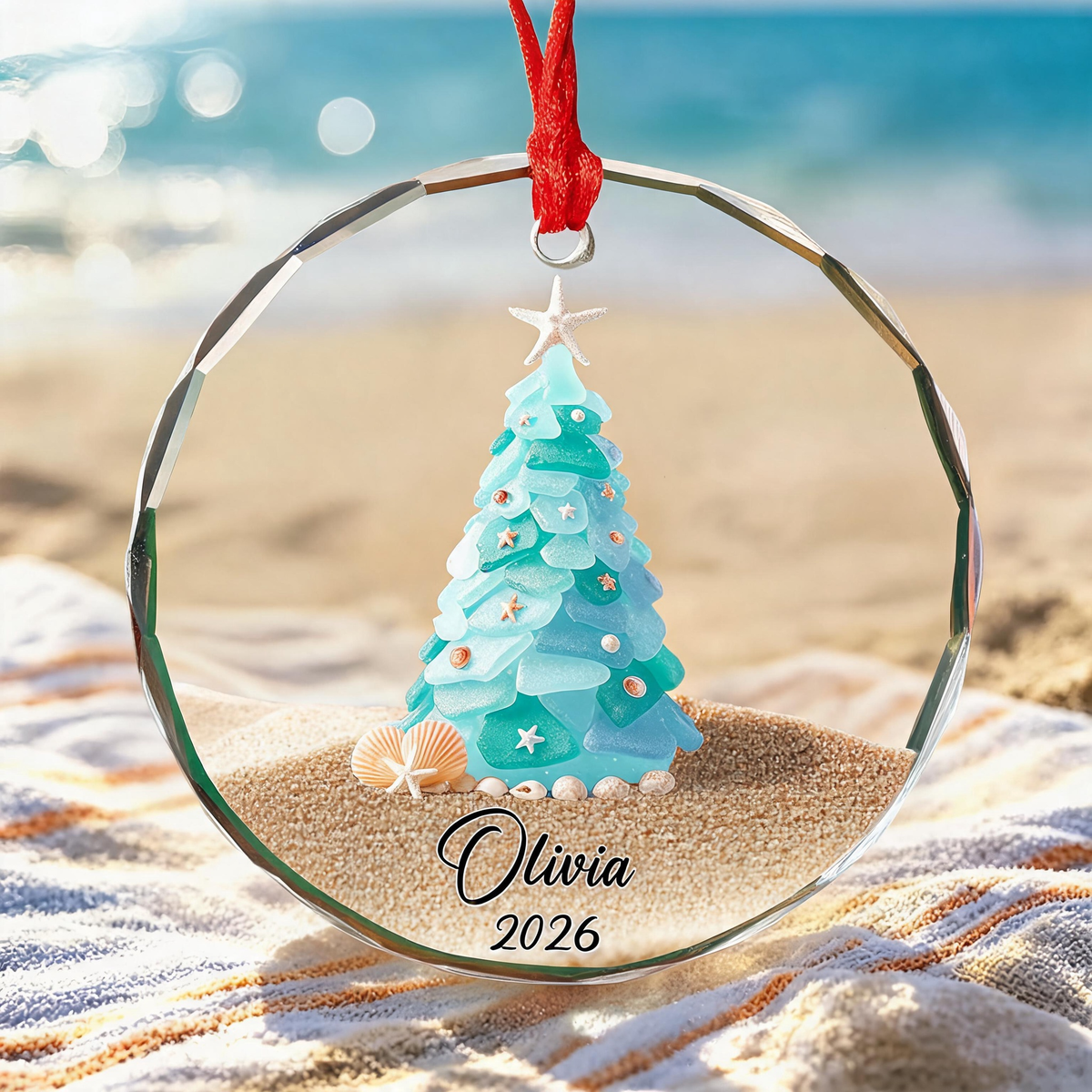 Personalized Sea Glass Christmas Tree Ornament - Personalized Glass Ornament
