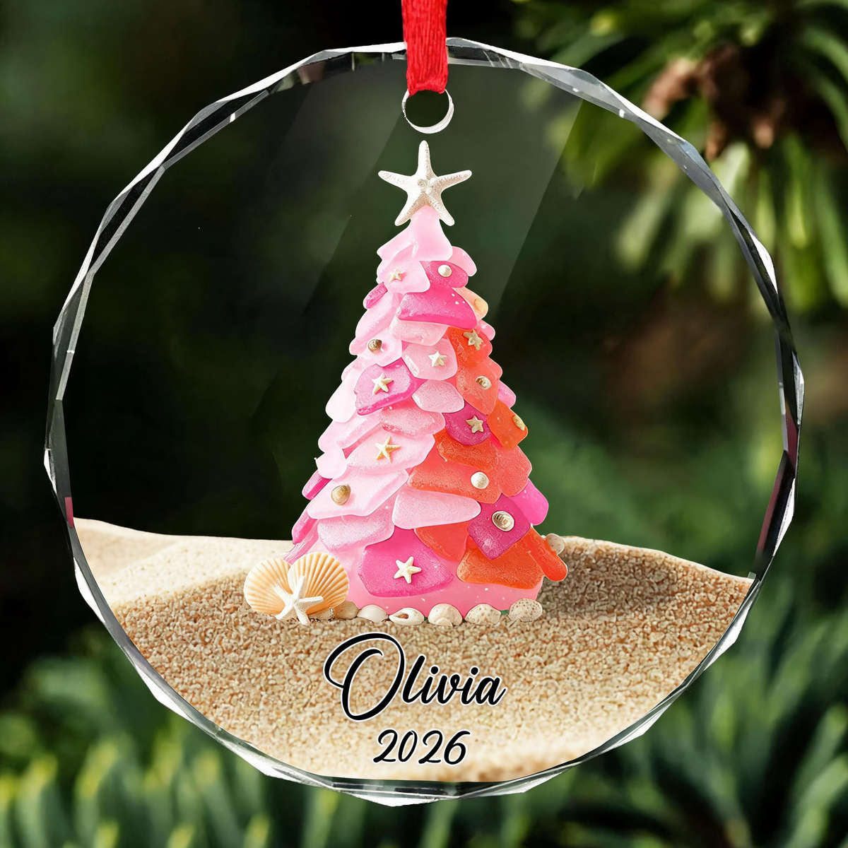 Personalized Sea Glass Christmas Tree Ornament - Personalized Glass Ornament