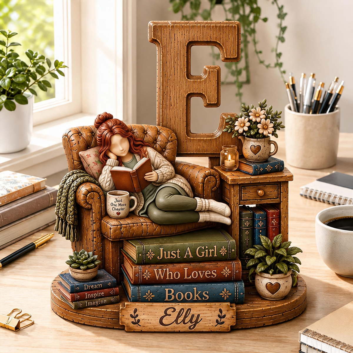 Just A Girl Who Loves Books Wooden Block, Personalized Initial Letter & Name Block