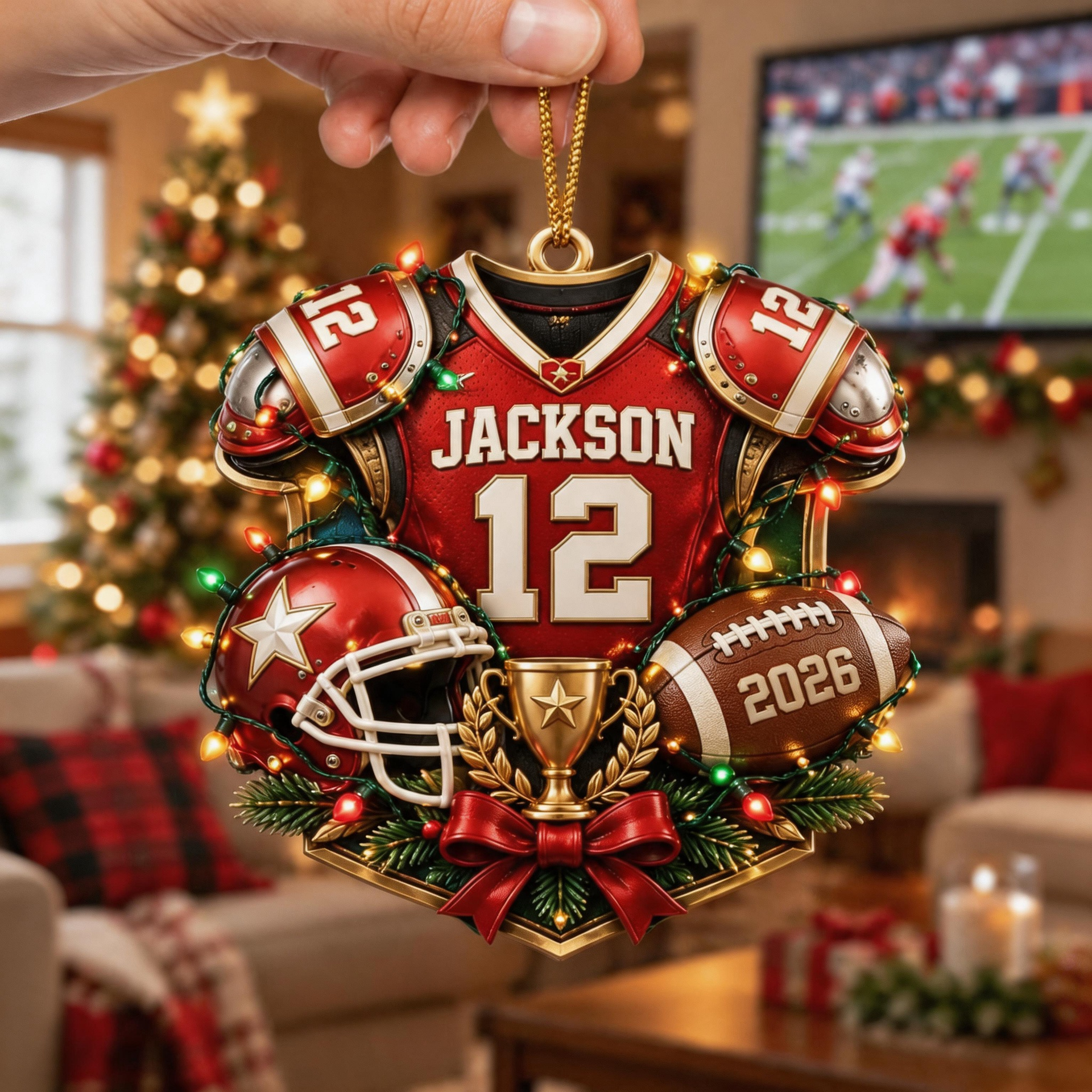 Personalized Football Christmas Ornament, Custom Name Jersey Number Gift