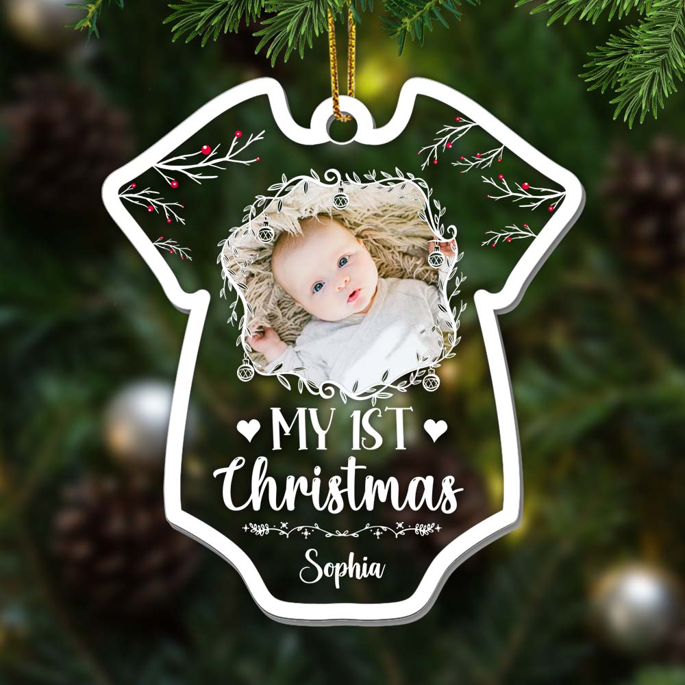 Personalized Upload Photo Baby Onesie Shape My 1st Christmas Ornament