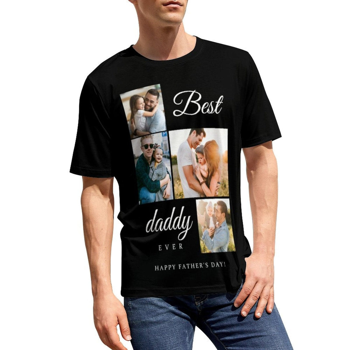 Custom Photo&Text Best Daddy T-Shirt Birthday Holiday Gift Shirt for Father's Day
