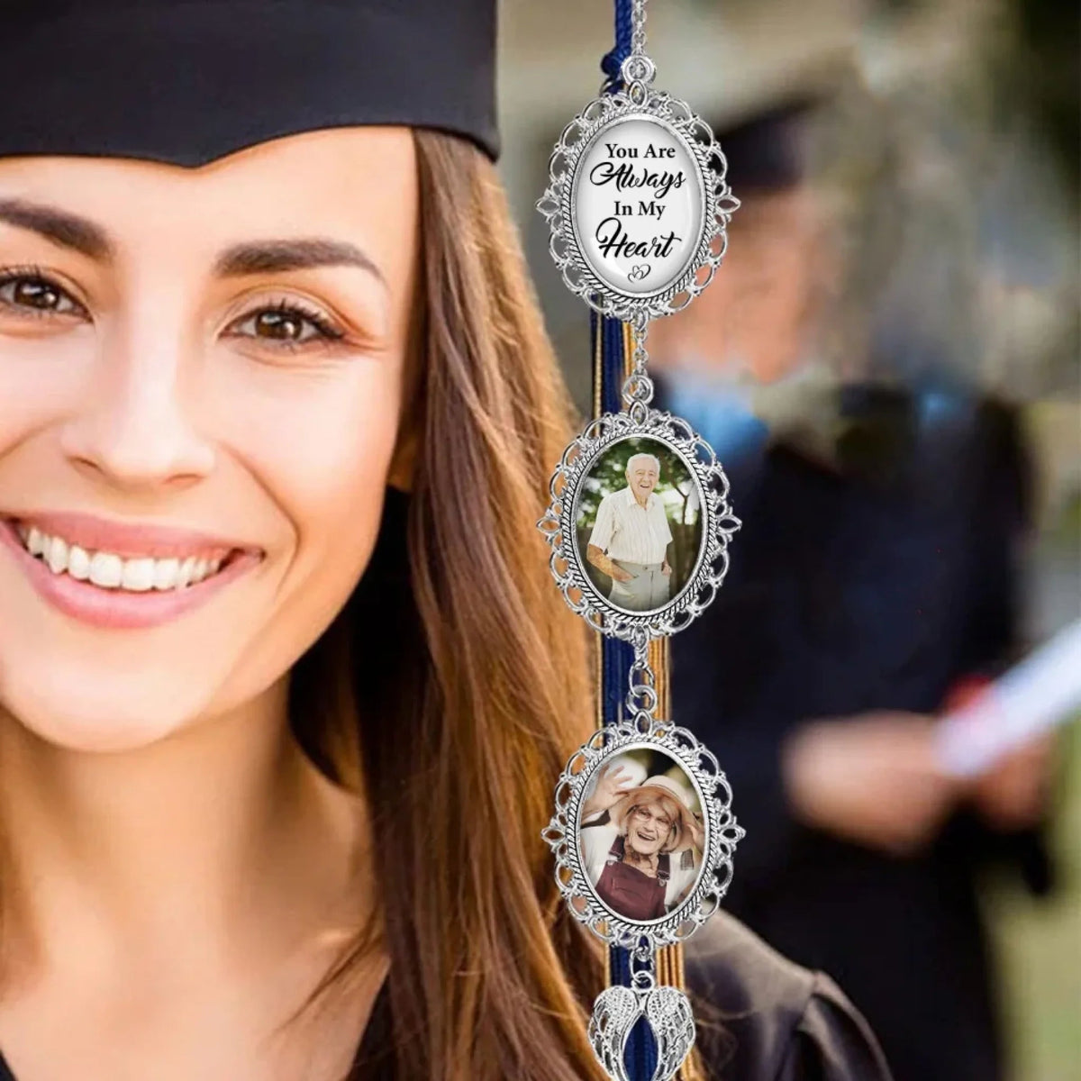 You Are Always In My Hear - Personalized Class of Graduation Tassel Photo Charm Memorial Gift