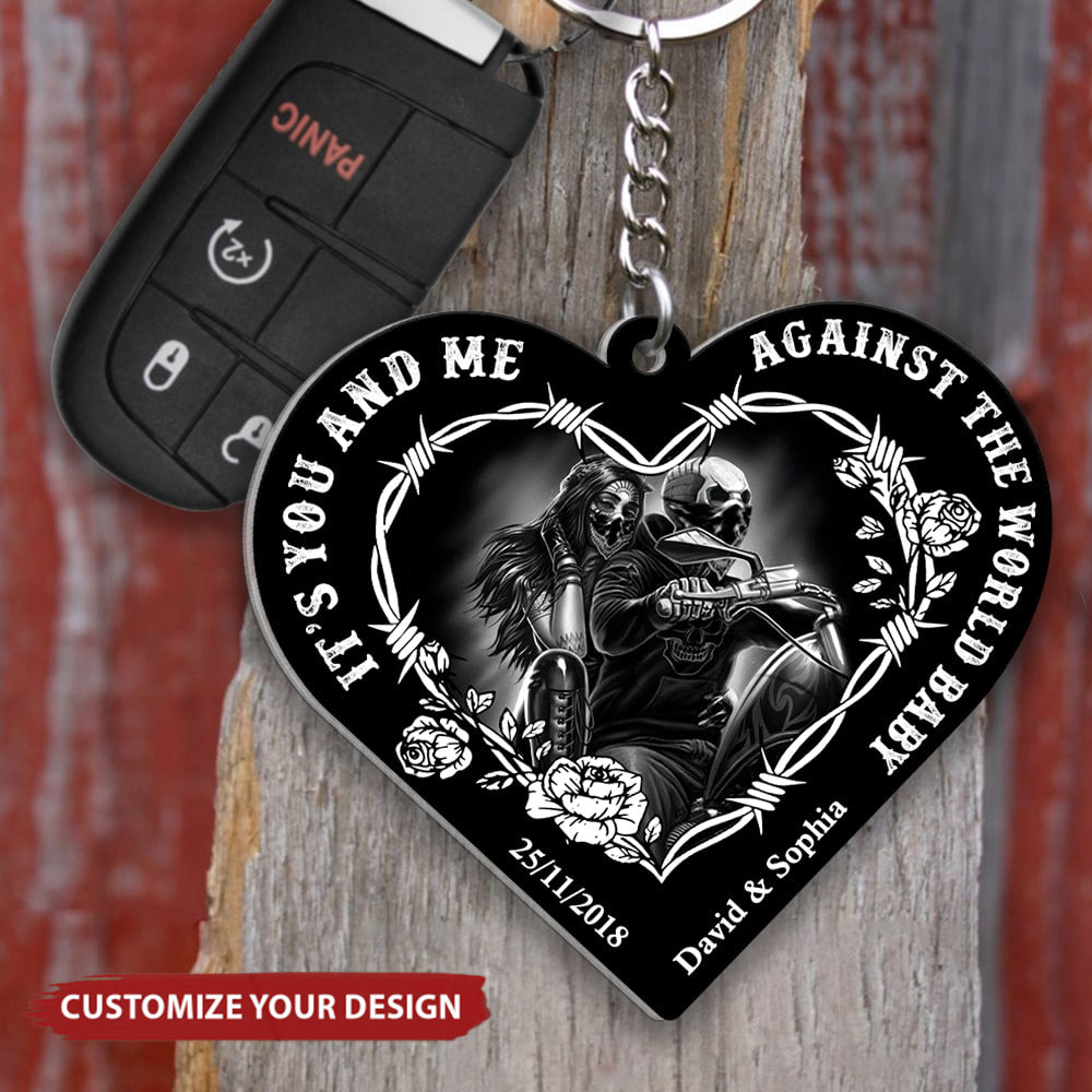 It's You And Me Against The World Babe Personalized Keychain, Gift For Couple