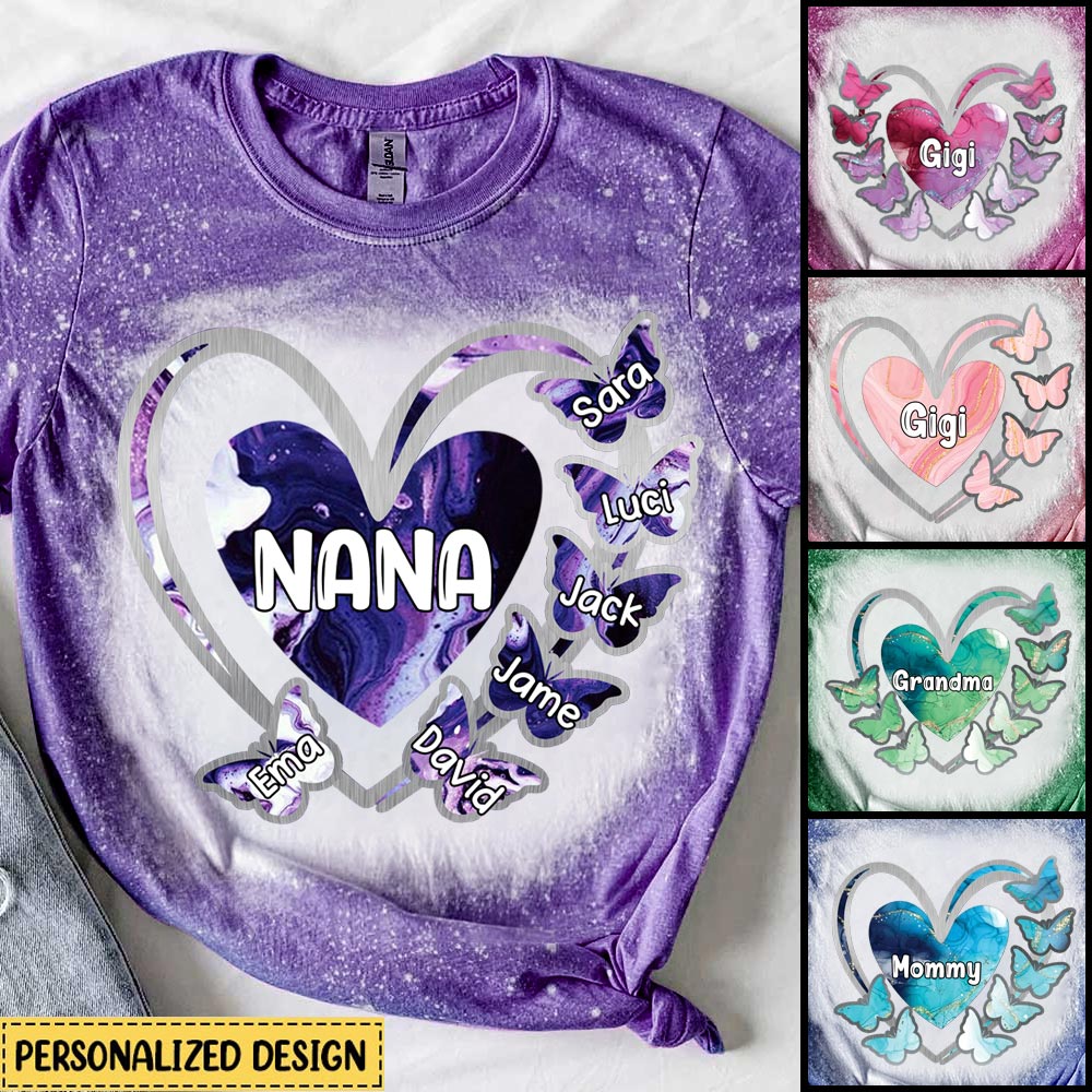 Grandma, Mom, Nana Heart Butterfly Kids - Personalized 3D T-Shirt