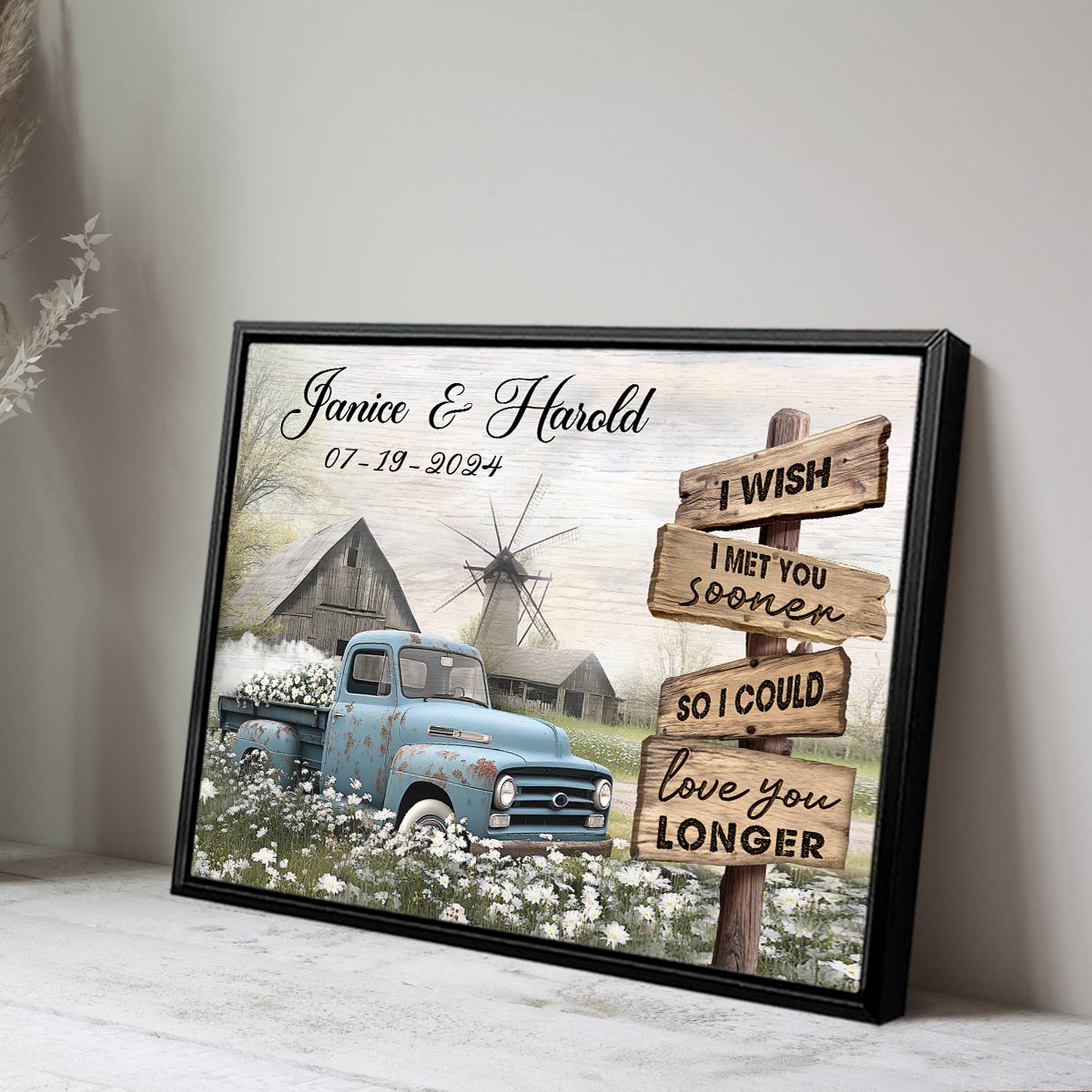 Vintage Farm Truck Canvas Art Personalized Couple Decor Gift